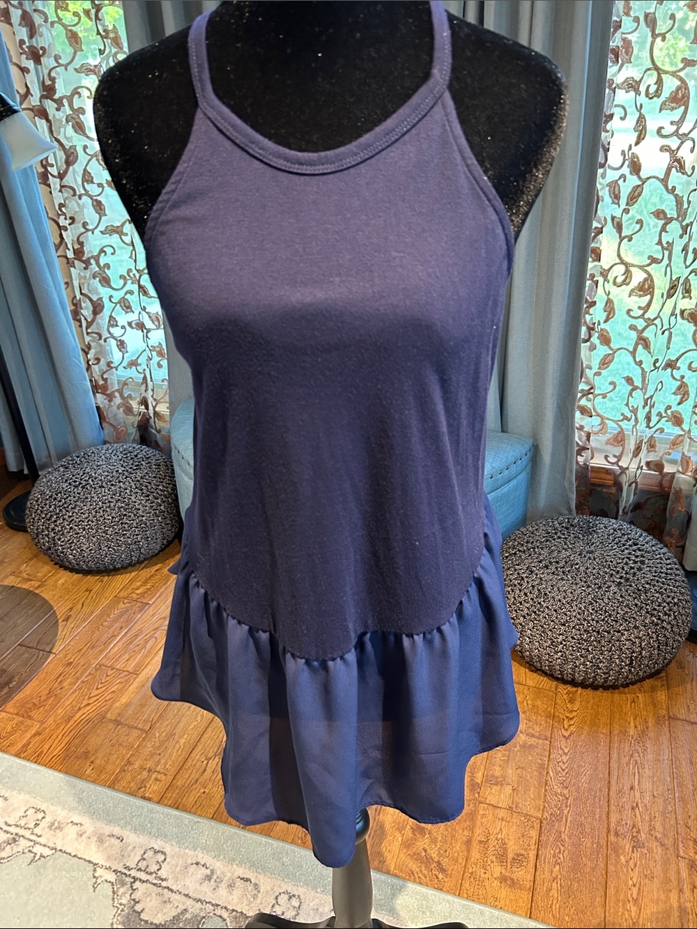 Charming Charlie Navy Layered Ruffle-Hem Camisole